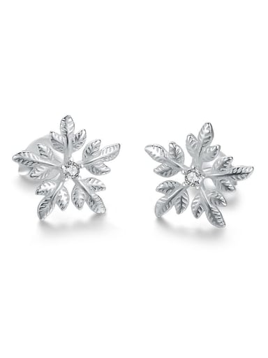 Simple Snowflake Cubic Zircon 925 Sterling Silver Stud Earrings