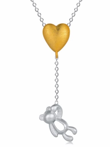 Personalized Gold Plated Heart Little Bear 925 Sterling Silver Necklace