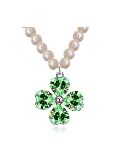 custom Fashion Flowery austrian Crystals Pendant Imitation Pearls Alloy Necklace