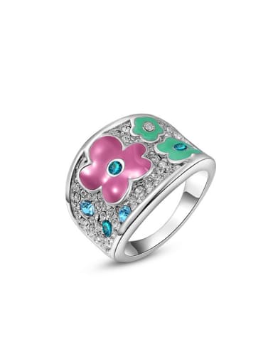 All-match Flower Pattern White Gold Plated Ring