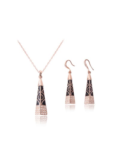 Alloy Rose Gold Plated Fashion Rhinestones Triangle-shaped Two Pieces Jewelry Set