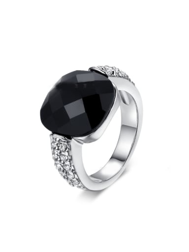 Black Stone Zircons White Gold Plated Copper Ring
