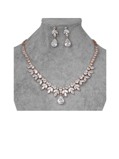 Copper With Cubic Zirconia Luxury Water Drop Earrings And Necklaces 2 Piece Jewelry Set