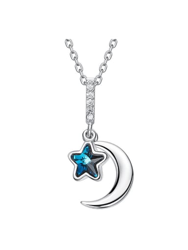 Simple Little Moon Star austrian Crystal Copper Necklace