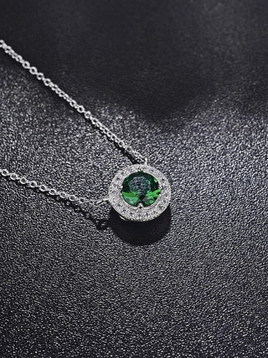 Simple and delicate round Micro-inlay green zircon necklaces