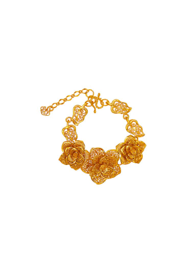 2018 Copper Alloy 24K Gold Plated Ethnic Flower Women Bracelet