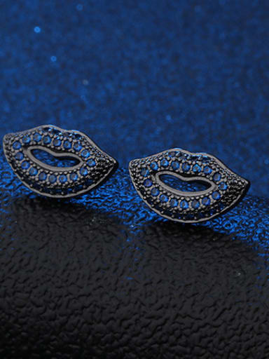 Copper With Cubic Zirconia Fashion Red-lips Stud Earrings
