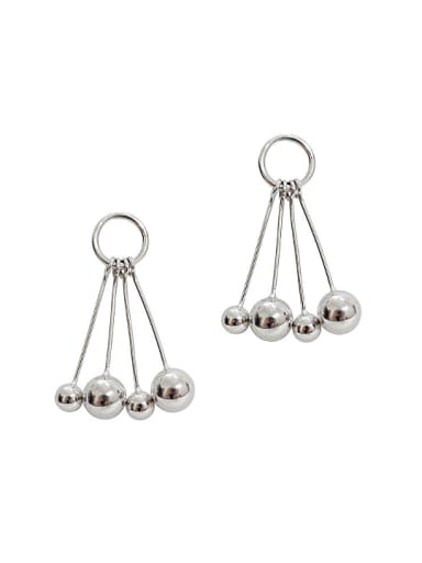 Personalized Four Beads Tassels Silver Stud Earrings