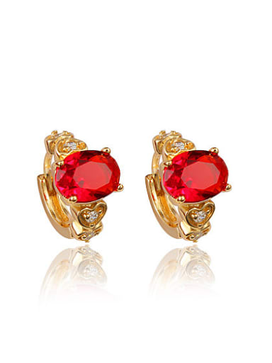 Luxury Red 18K Gold Plated Geometric Zircon Clip Earrings