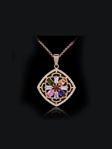 Flower Square Pendant Copper Necklace