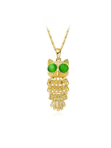 All-match Gold Plated Owl Shaped Opal Necklace