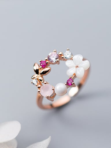 Exquisite Rose Gold Plated Flower Shaped Silver Ring