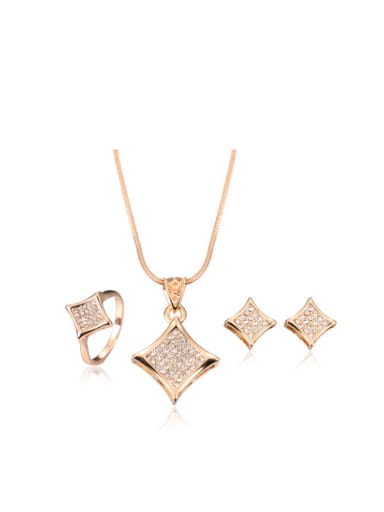 Alloy Imitation-gold Plated Fashion Rhinestone Rhombus-shaped Three Pieces Jewelry Set