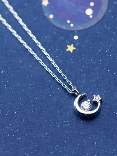 925 Sterling Silver With Silver Plated Simplistic Moon with Star Necklaces