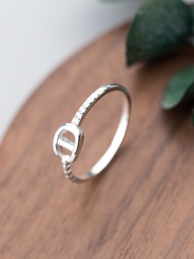 Fashion Letter D Shaped S925 Silver Rhinestone Ring