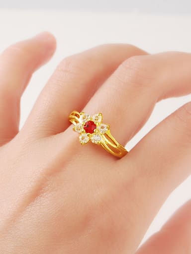Women Luxury Flower Shaped Red Rhinestones Ring