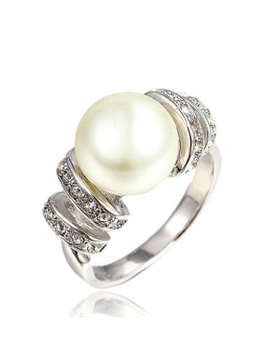 Fashionable Platinum Plated Artificial Pearl Ring