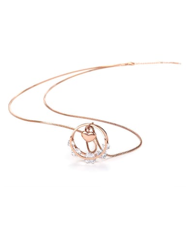 Europe And The United States Rose Gold Titanium Zircon Crystal Sweater Necklace