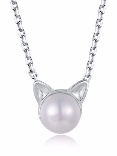 Simple Cat's Ears White Freshwater Pearl 925 Sterling Silver Necklace