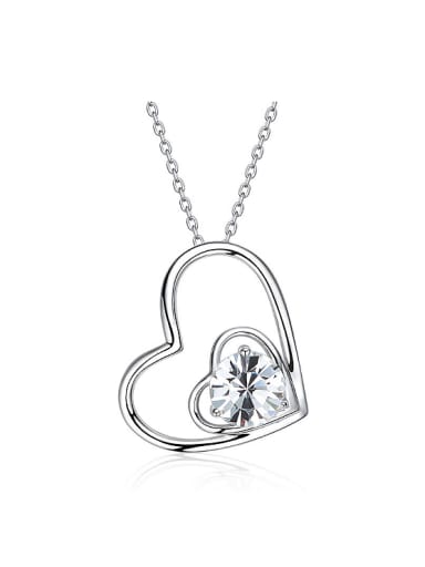 Simple austrian Crystal Hollow Heart-shaped Pendant 925 Silver Necklace