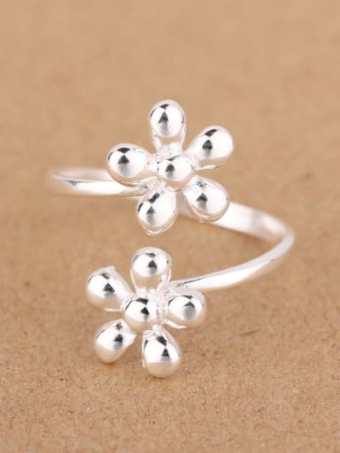 Simple Flowers Silver Opening Ring