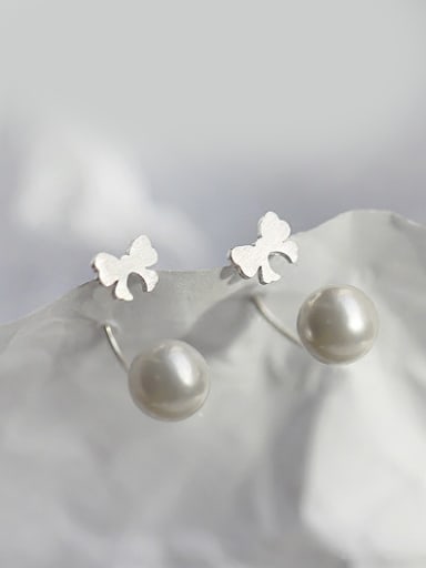 Elegant Tiny Bow Artificial Pearl 925 Silver Stud Earrings