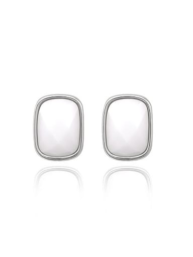 White Rectangular Shaped Austria Crystal Stud Earrings