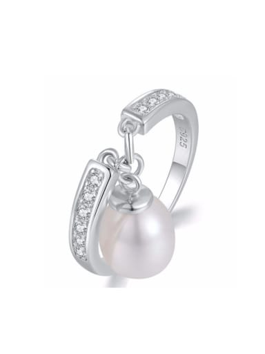 Oval Freshwater Pearl Platinum Plated Silver Ring