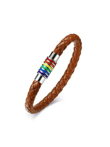 Exquisite Brown Artificial Leather Stainless Steel Enamel Bracelet