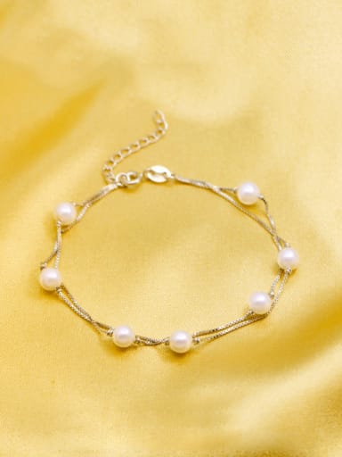 All-match Double Layer Artificial Pearl S925 Silver Bracelet