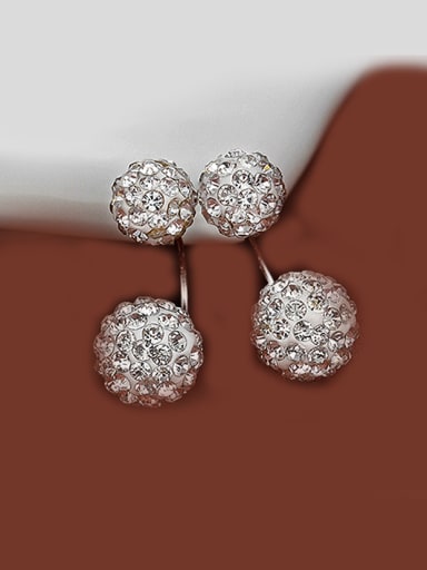 Elegant 925 Silver Round Shaped Rhinestones Stud Earrings