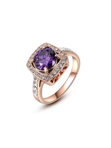 Purple Square Shaped Austria Crystal Ring