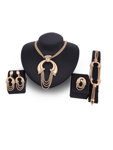custom Alloy Imitation-gold Plated Fashion Rhinestones Exaggerated Four Pieces Jewelry Set