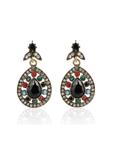 Retro style Colorful Resin stones Water Drop shaped Alloy Earrings