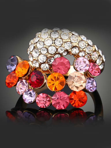 Exaggerated Colorful Rhinestones Alloy Gold Plated Ring