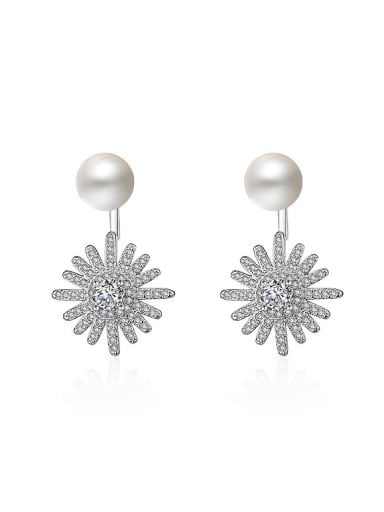 Fashion Shiny Zirconias Flower Imitation Pearl Stud Earrings