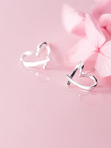 925 Sterling Silver With Glossy Cute Heart Stud Earrings
