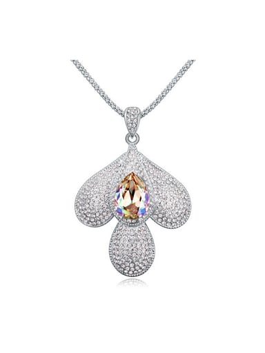 Fashion austrian Crystals-covered leaf Pendant Alloy Sweater Chain