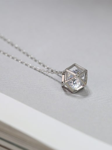 Simple 925 Silver Tiny Cubic Rhinestone Geometrical Pendant Alloy Necklace