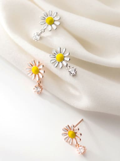925 Sterling Silver With  Enamel Plated Cute Flower Stud Earrings