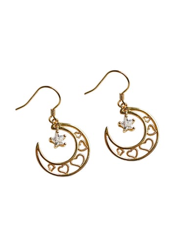 Fashion Hollow Moon Star Zircon Gold Plated Silver Earrings