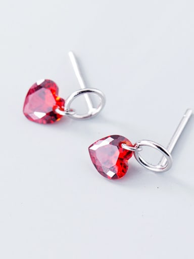 925 silver red glitter of stereoscopic love Zircon Earrings