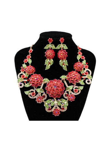 custom Multi-color Rhinestones Flowers Two Pieces Jewelry Set