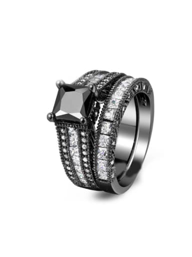 Black Plated Geometric Zircons Fashion Ring