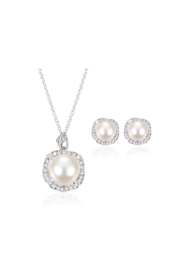 Alloy White Gold Plated Fashion Artificial Pearl and Rhinestones Two Pieces Jewelry Set