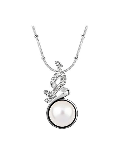 Fashion Imitation Pearl Shiny Pendant Alloy Necklace