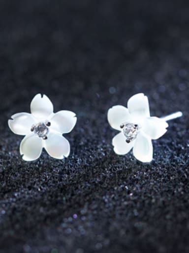 S925 silver natural shell sweet flowers stud Earring