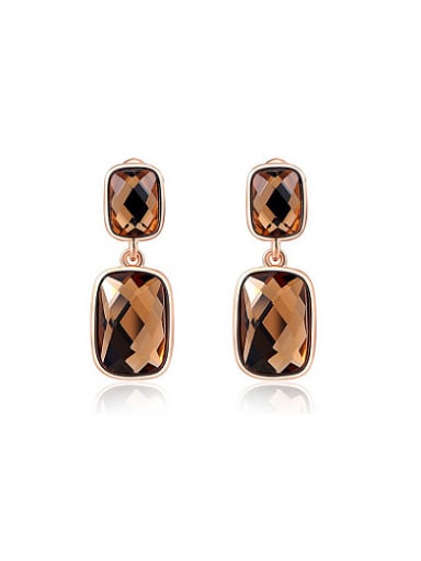 Delicate Orange Square-shaped Crystal Drop Earrings