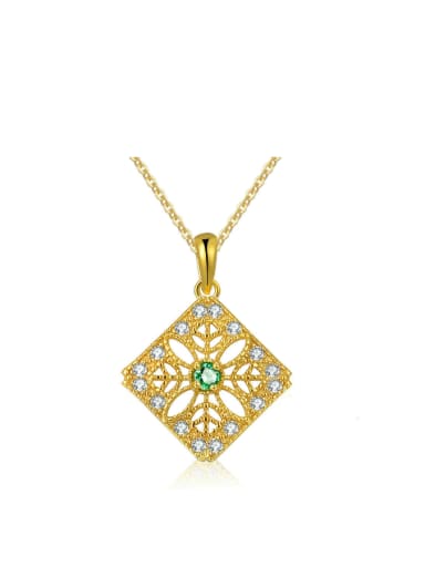 Square Shape Natural Green Micro Pave 14 Gold Plated Necklace