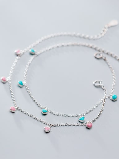 925 Sterling Silver With Platinum Plated Cute Heart Bracelets